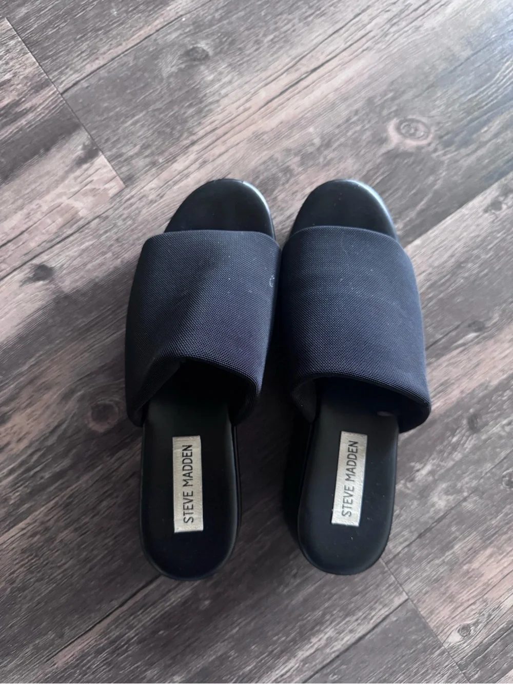 Steve Madden Black Platform Slide Sandals with Padded Upper